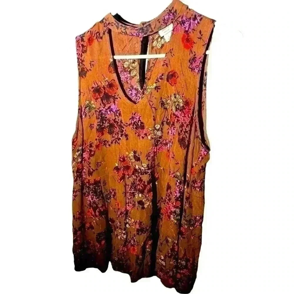 Mission Supply Co. Sleeveless‎ Collared V-Neck Floral Blouse Womens Sz L